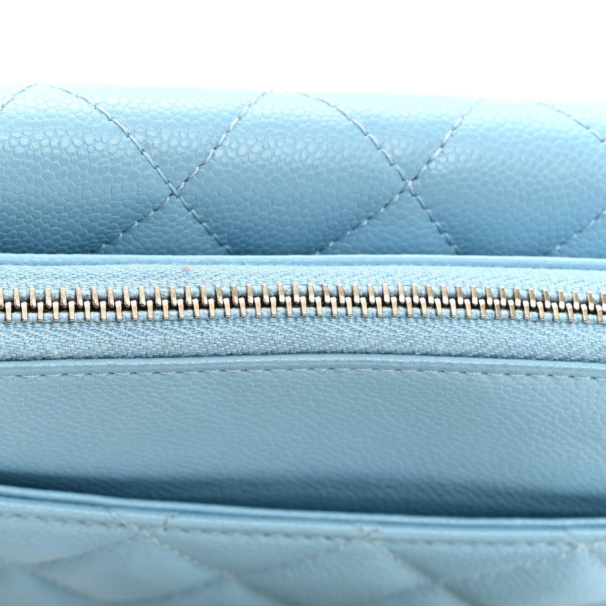 Quilted Caviar Flap Shoulder Bag - Light Blue