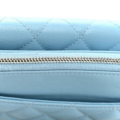 Quilted Caviar Flap Shoulder Bag - Light Blue