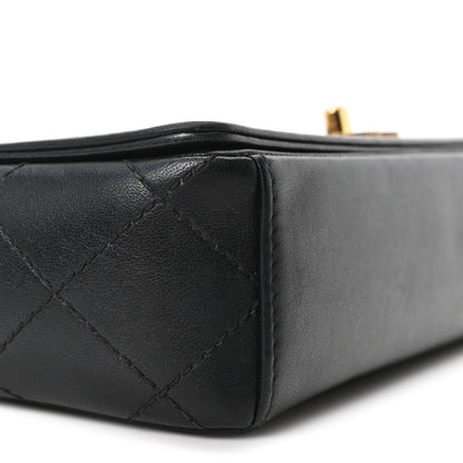 Small Quilted Sheepskin Flap Shoulder Bag - Black