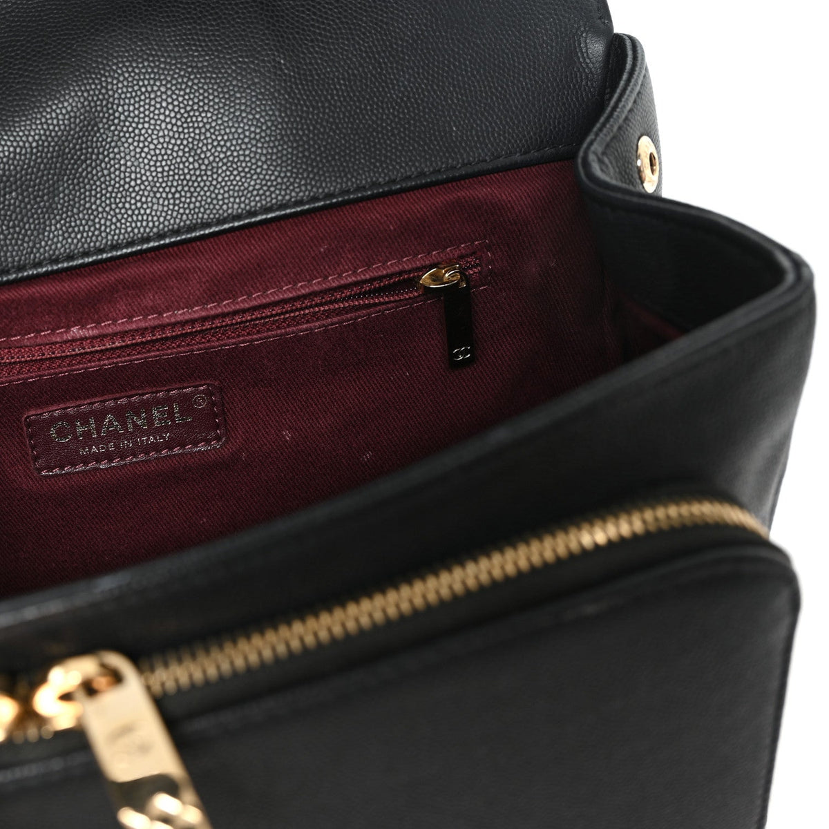 Large Quilted Caviar Flap Shoulder Bag - Black