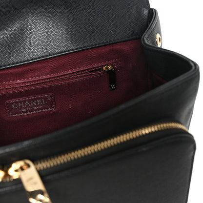 Large Quilted Caviar Flap Shoulder Bag - Black