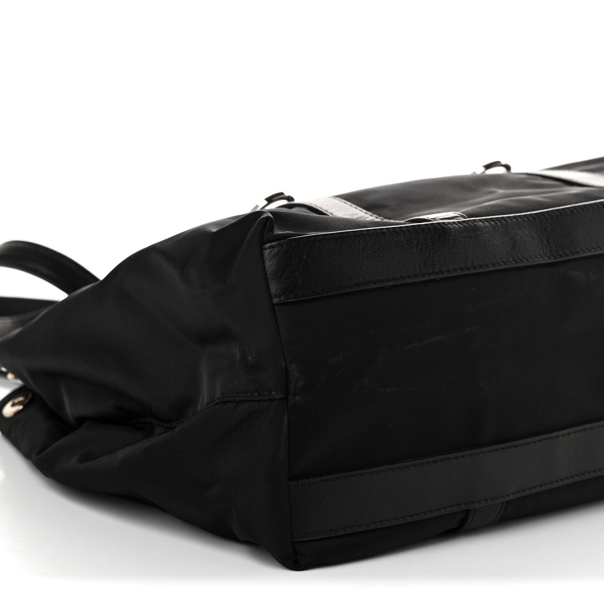 Leather Nylon Tote Bag - Black