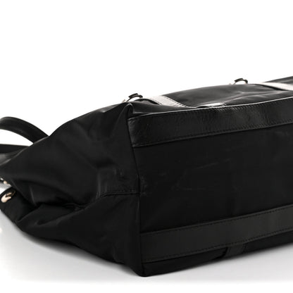 Leather Nylon Tote Bag - Black