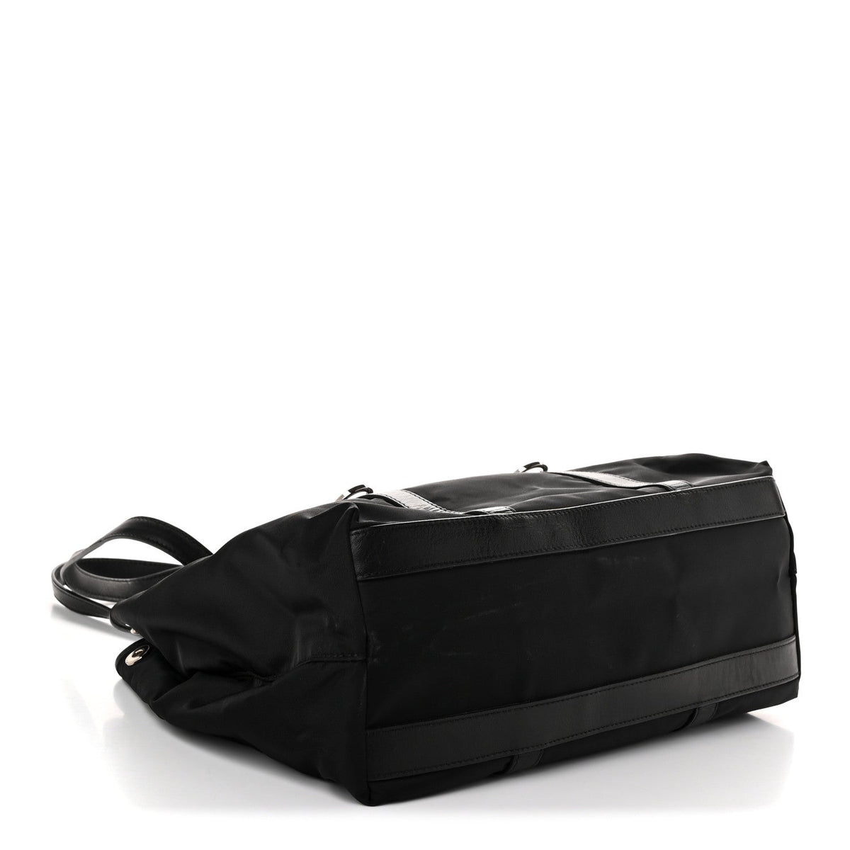Leather Nylon Tote Bag - Black