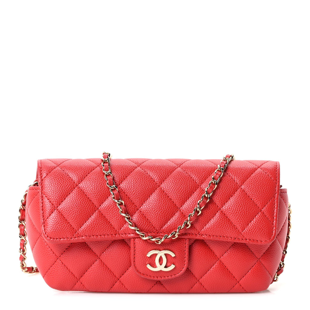 Quilted Caviar Handbag - Red
