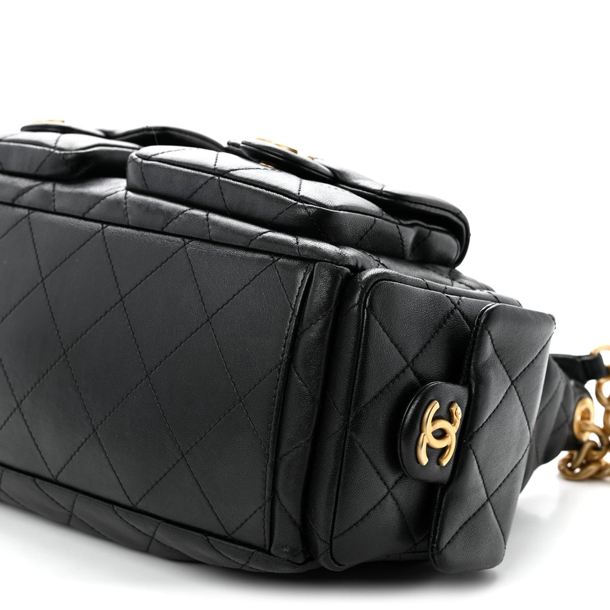 Large Quilted Lambskin Hobo Bag - Black