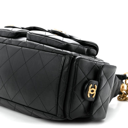 Large Quilted Lambskin Hobo Bag - Black