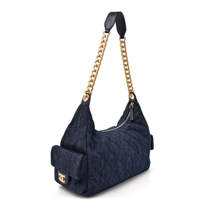 Large Quilted Hobo Bag - Blue