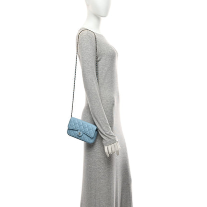 Quilted Caviar Flap Shoulder Bag - Light Blue