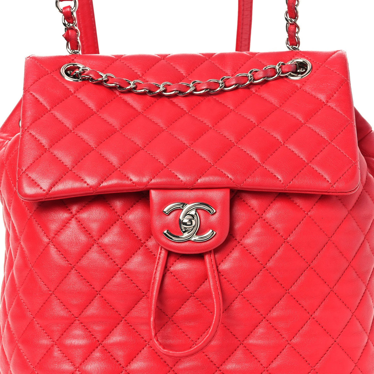 Large Quilted Lambskin Backpack - Red
