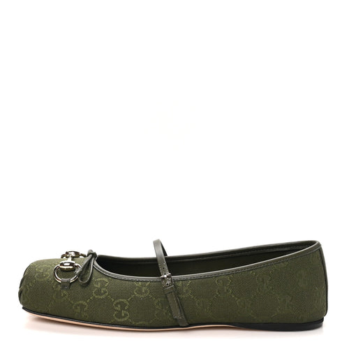 GG Monogram Horsebit Bow Ballet Flats Green