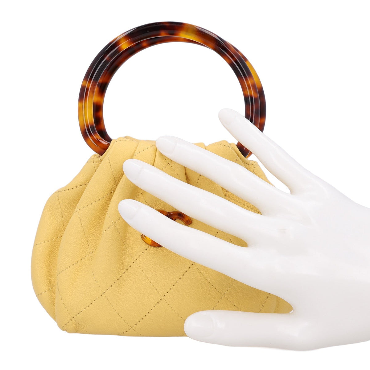 Mini Quilted Lambskin Pouch - Yellow