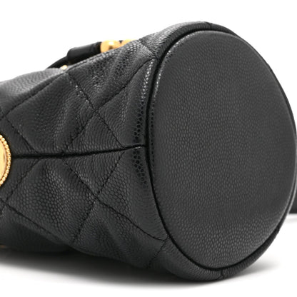 Mini Quilted Caviar Bucket Bag - Black