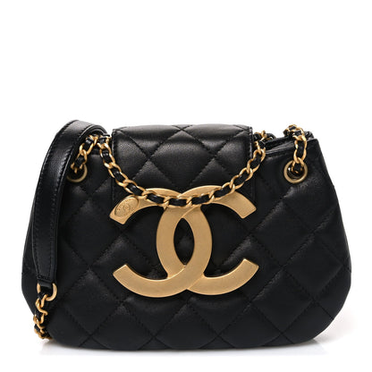 Small Quilted Lambskin Flap Shoulder Bag - Black