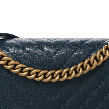 Medium Quilted Caviar Flap Shoulder Bag - Blue