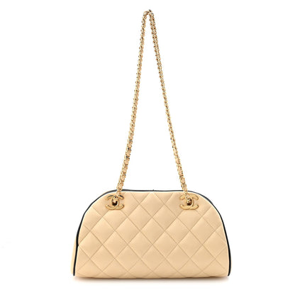Quilted Lambskin Clutch Bag - Beige