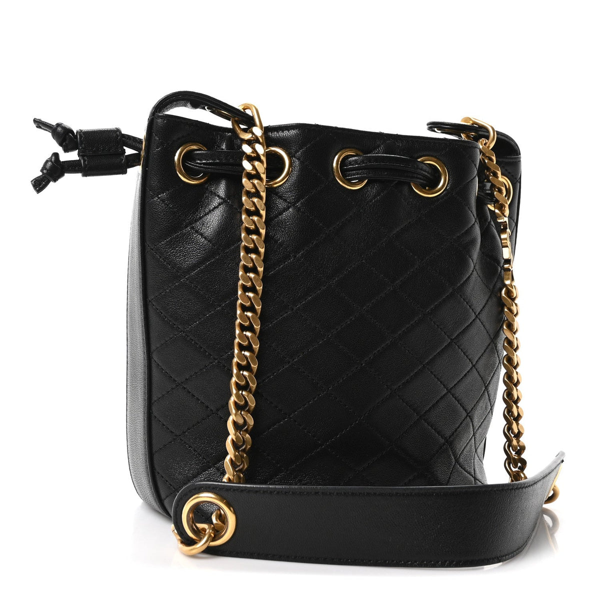 Small Quilted Lambskin Bucket Bag - Black