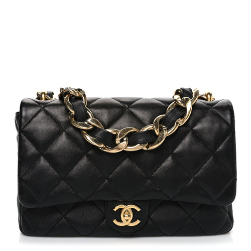 Large Quilted Lambskin Flap Shoulder Bag - Black