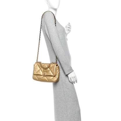 Medium Quilted Goatskin Flap Shoulder Bag - Gold