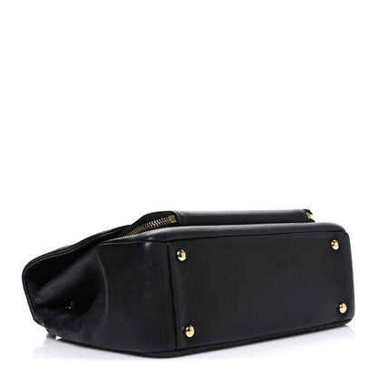 Large Quilted Caviar Flap Shoulder Bag - Black