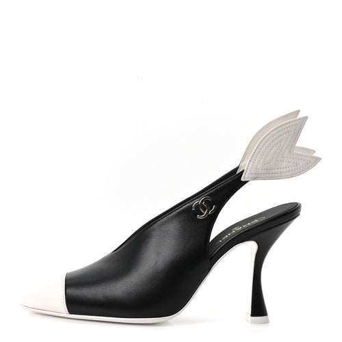 Lambskin Slingback Pumps Black White