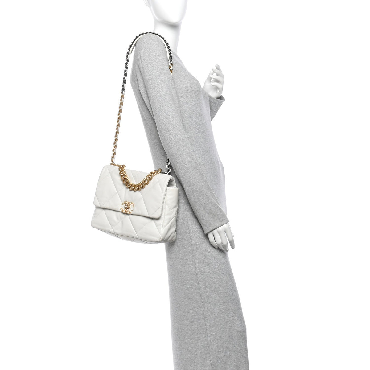 Large Quilted Goatskin Flap Shoulder Bag - White
