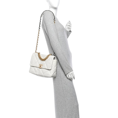 Large Quilted Goatskin Flap Shoulder Bag - White