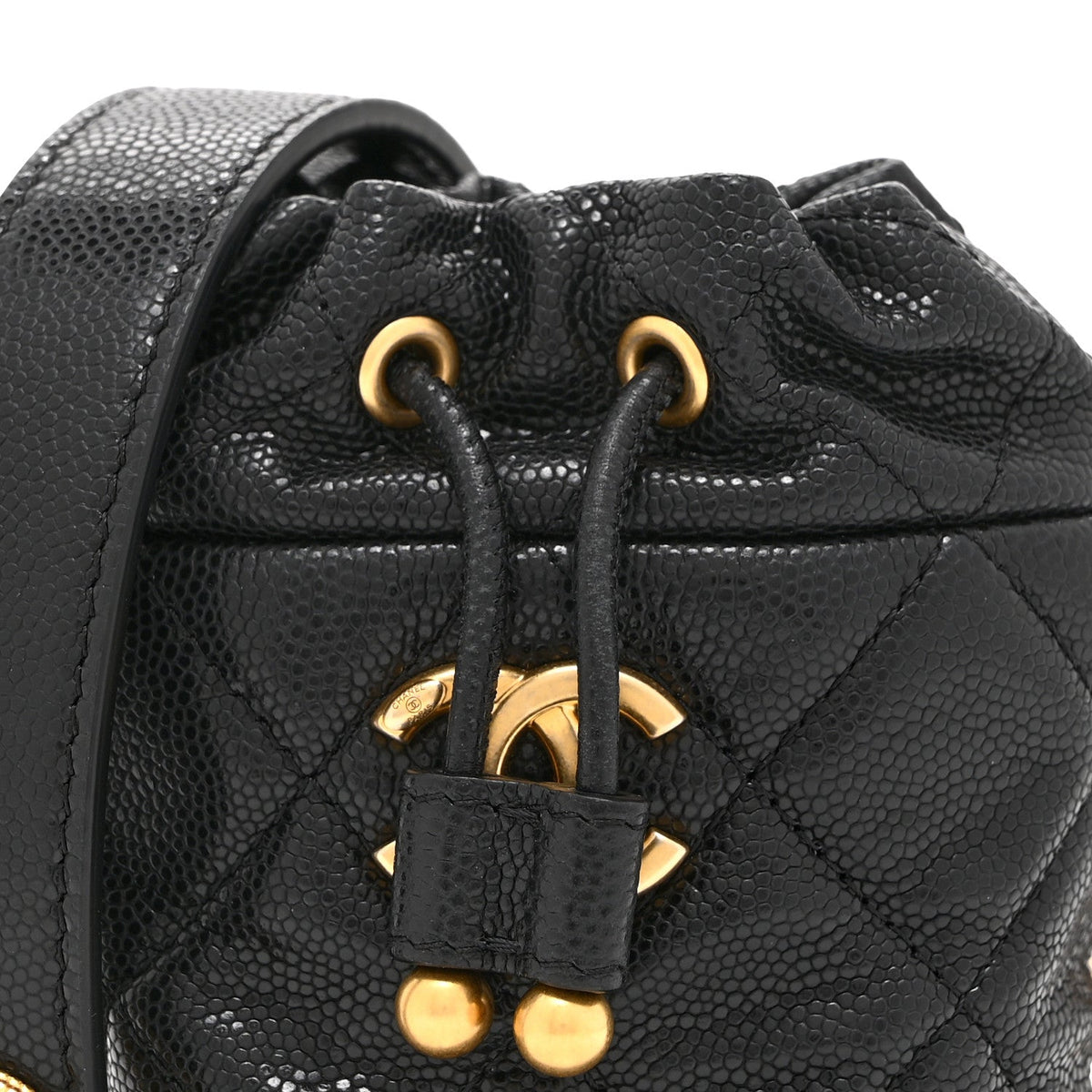 Mini Quilted Caviar Bucket Bag - Black