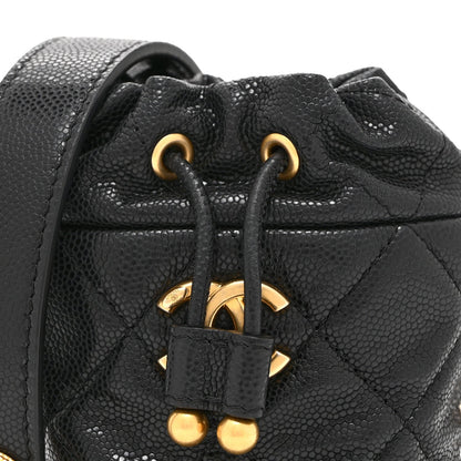Mini Quilted Caviar Bucket Bag - Black
