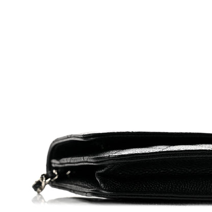 Quilted Caviar Wallet Bag - Black
