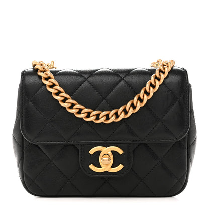 Mini Quilted Goatskin Flap Shoulder Bag - Black