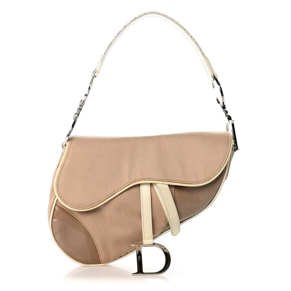 Calfskin Canvas Handbag - Beige