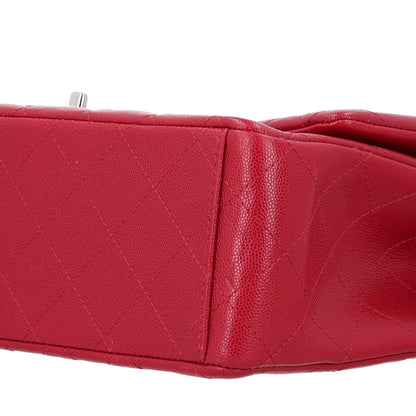 Maxi Quilted Caviar Flap Shoulder Bag - Red