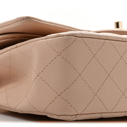 Medium Quilted Caviar Flap Shoulder Bag - Beige