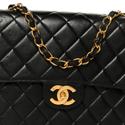 Quilted Lambskin Flap Shoulder Bag - Black