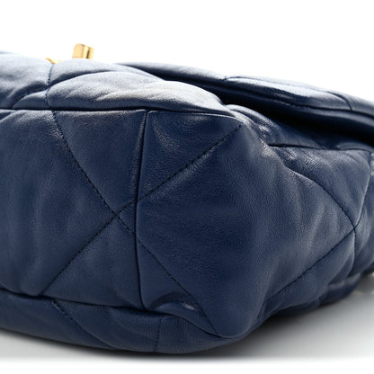 Large Quilted Goatskin Flap Shoulder Bag - Blue