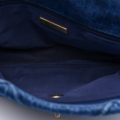 Large Quilted Flap Shoulder Bag - Blue