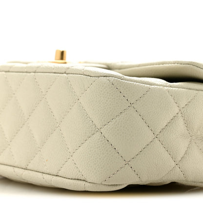 Small Quilted Caviar Flap Shoulder Bag - Grey