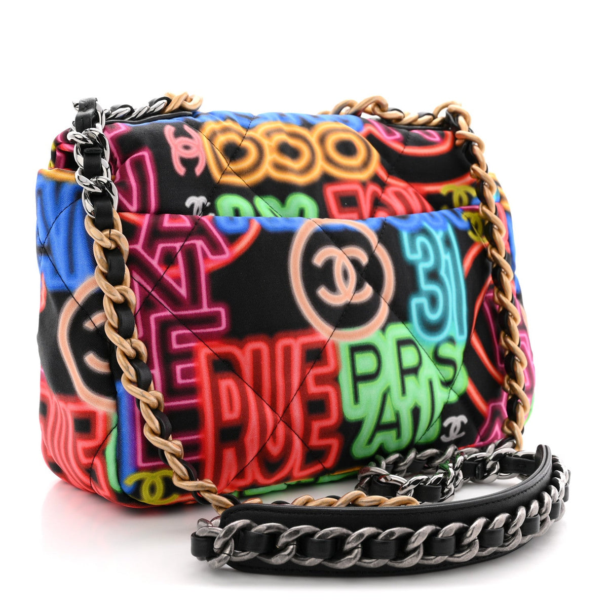 Medium Fabric Flap Shoulder Bag - Black