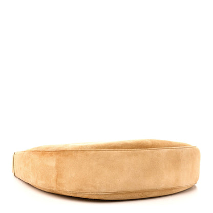 Large Calfskin Suede Shoulder Bag - Beige