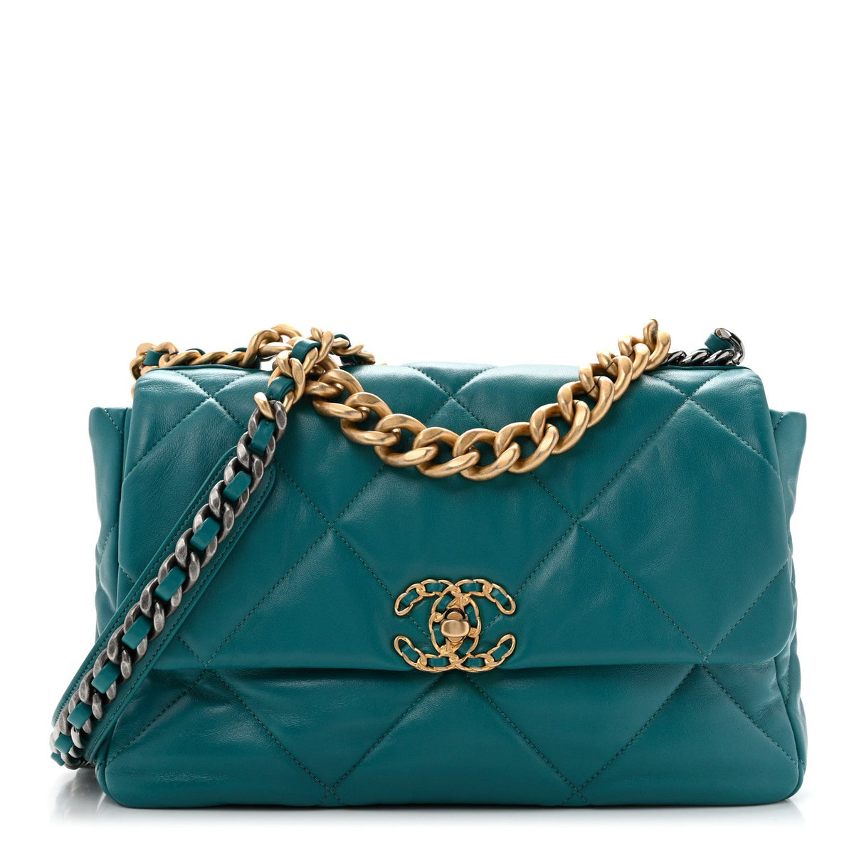 Large Quilted Lambskin Flap Shoulder Bag - Green