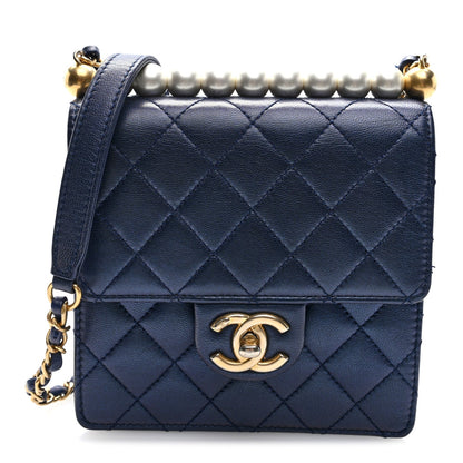 Quilted Lambskin Flap Shoulder Bag - Blue
