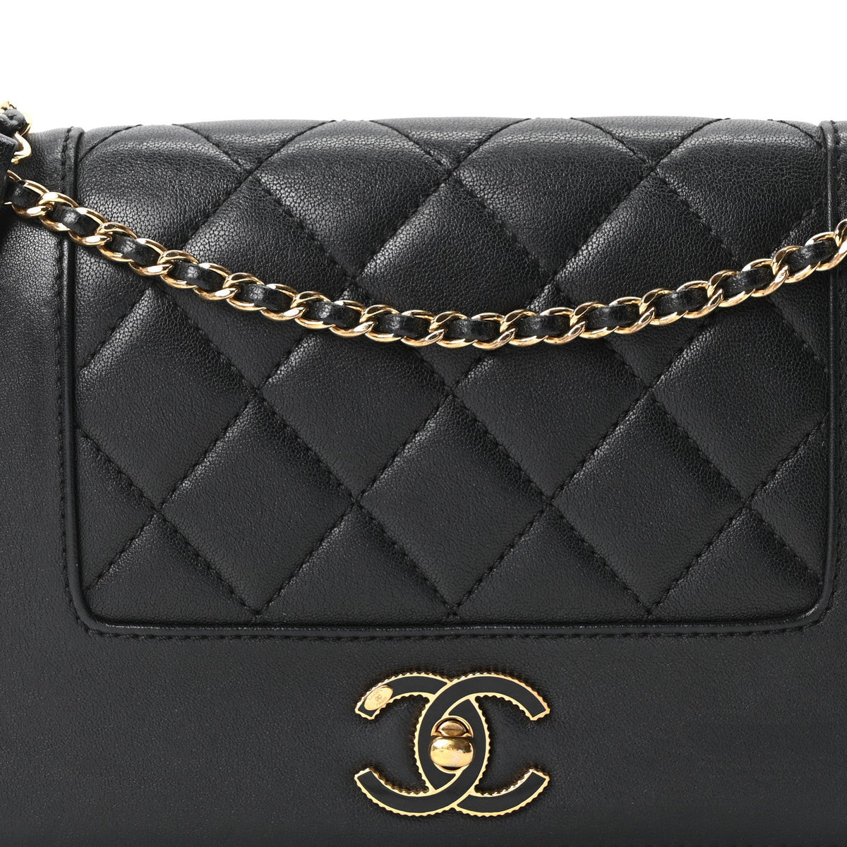 Small Quilted Sheepskin Flap Shoulder Bag - Black