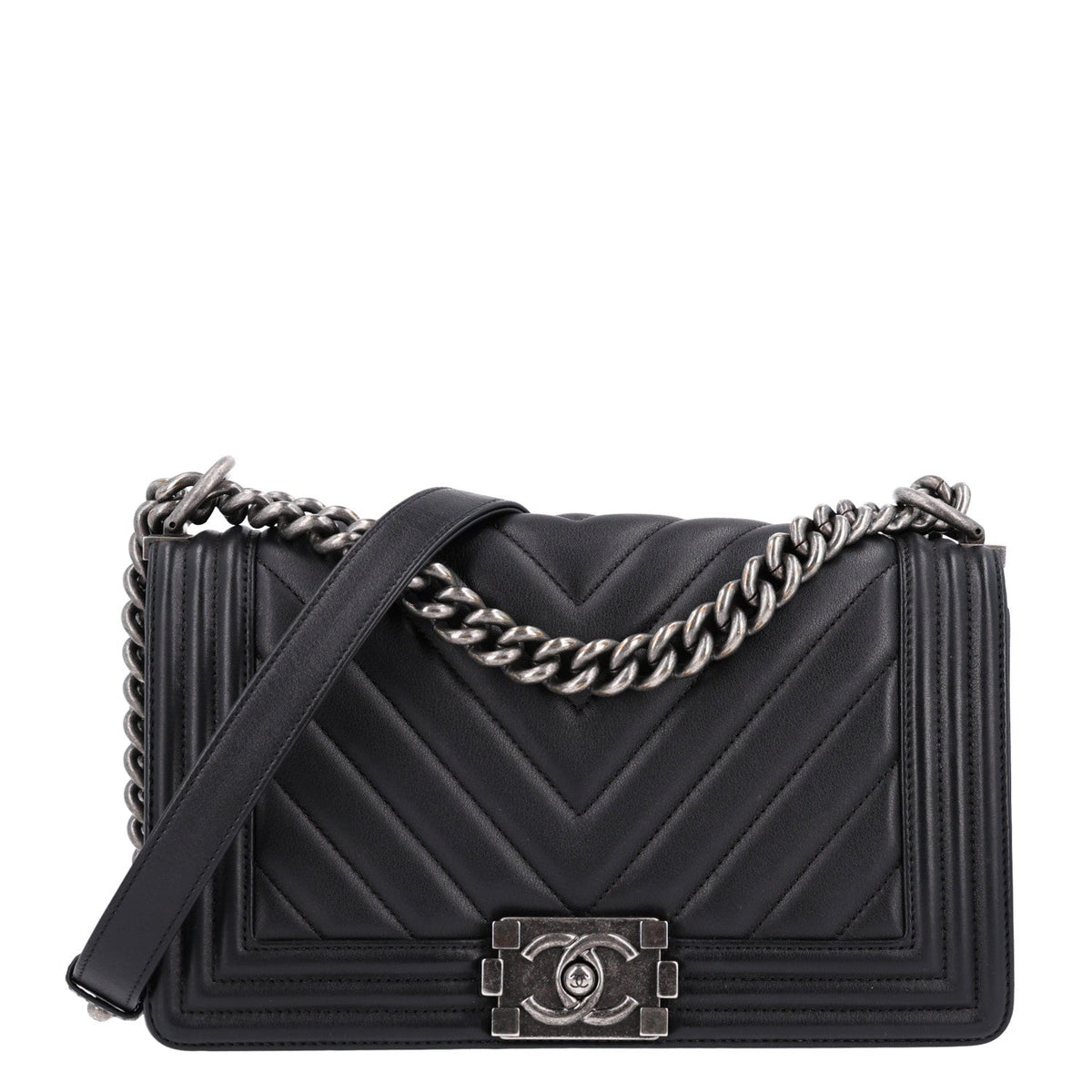 Medium Quilted Lambskin Flap Shoulder Bag - Black
