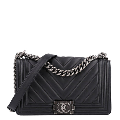 Medium Quilted Lambskin Flap Shoulder Bag - Black