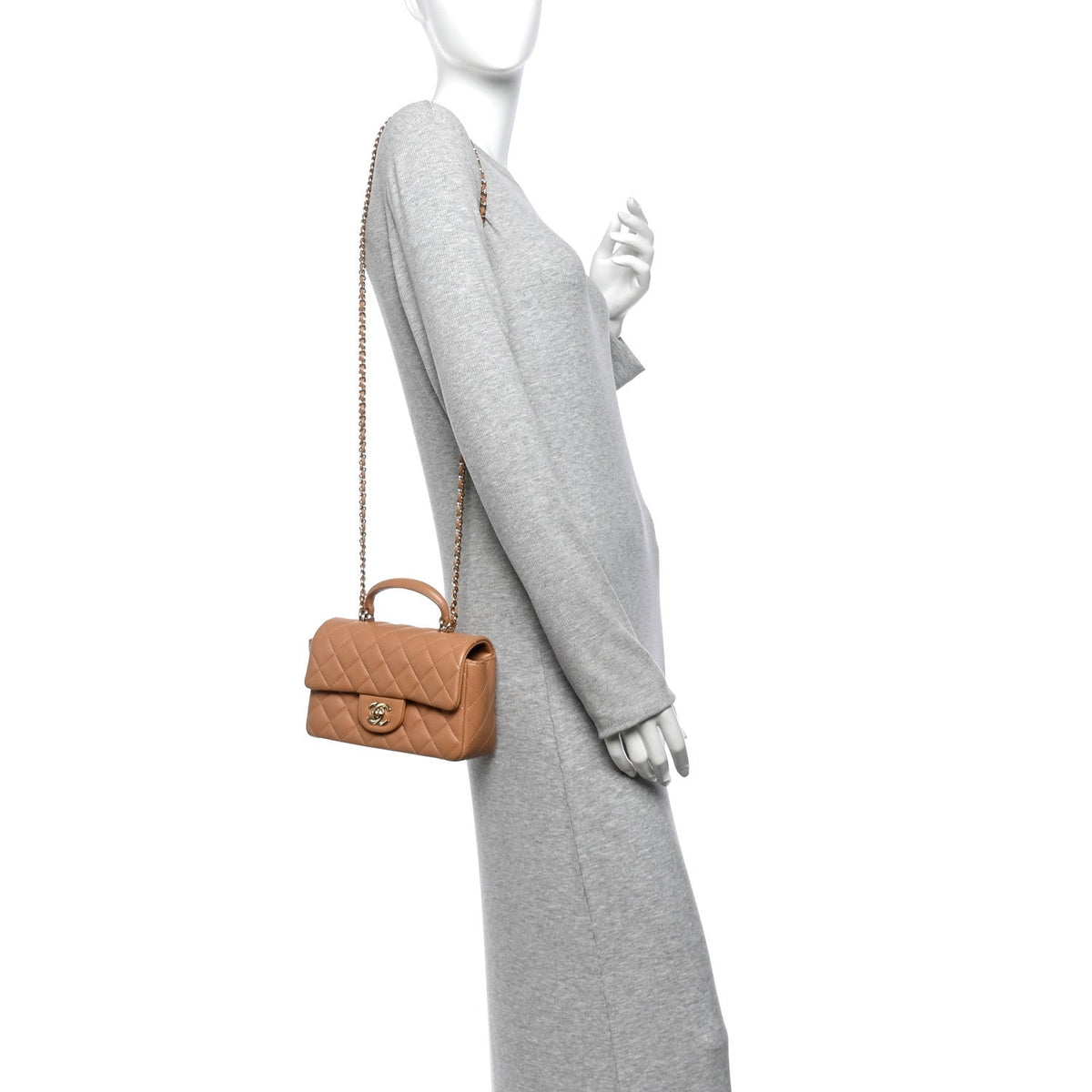 Mini Quilted Lambskin Flap Shoulder Bag - Tan