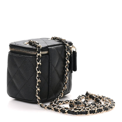 Mini Quilted Caviar Handbag - Black