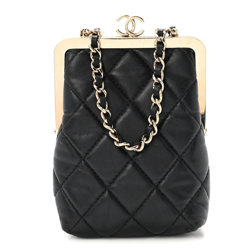 Quilted Lambskin Clutch Bag - Black