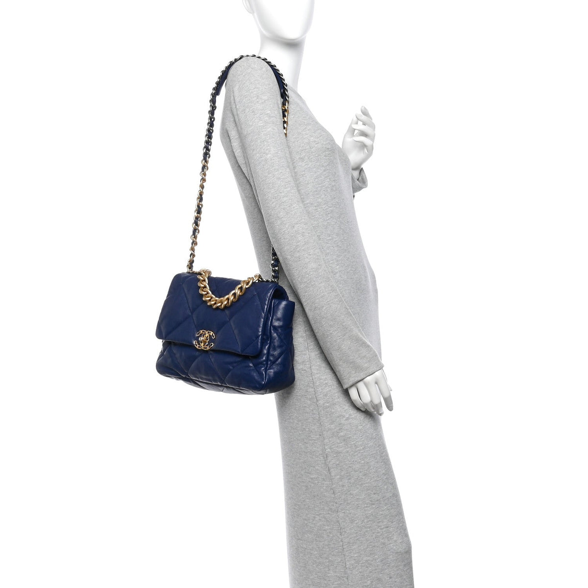 Large Quilted Goatskin Flap Shoulder Bag - Blue