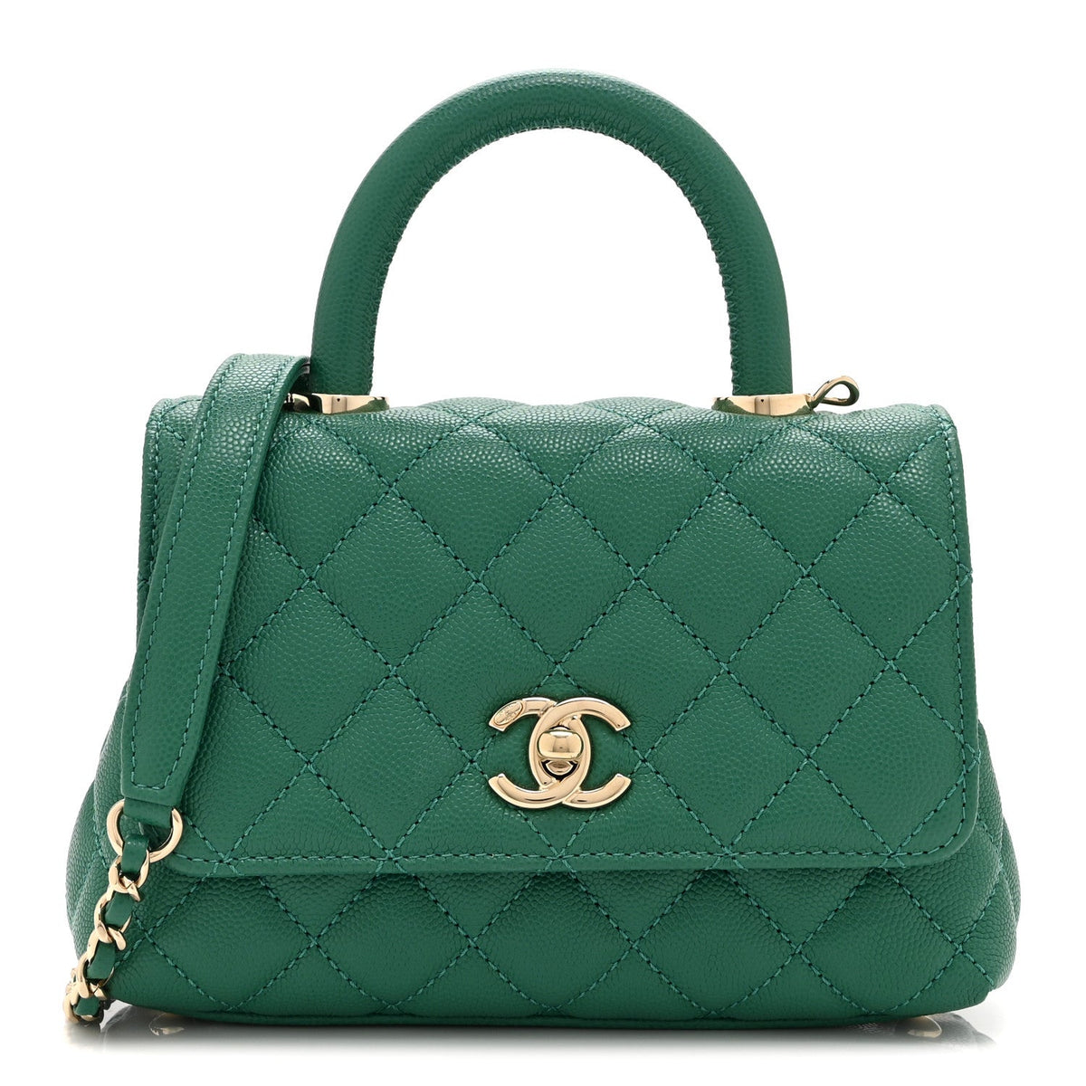 Mini Quilted Caviar Flap Shoulder Bag - Green